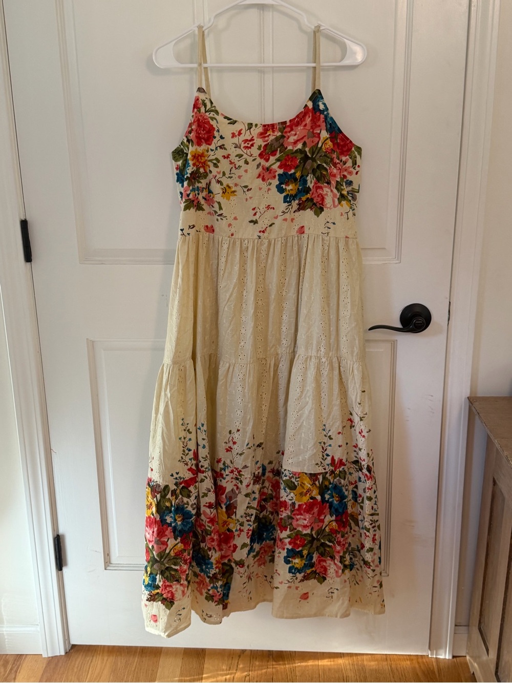 Womens Cream Floral Eyelet Maxi Dress